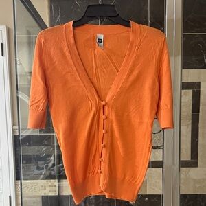 GAP Factory Orange Knit Short-Sleeve Cardigan